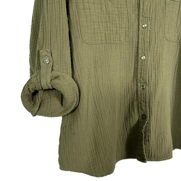 Social Standard by Sanctuary Olive Green Gauze Button Shirt Women’s XXL - Picture 5 of 11